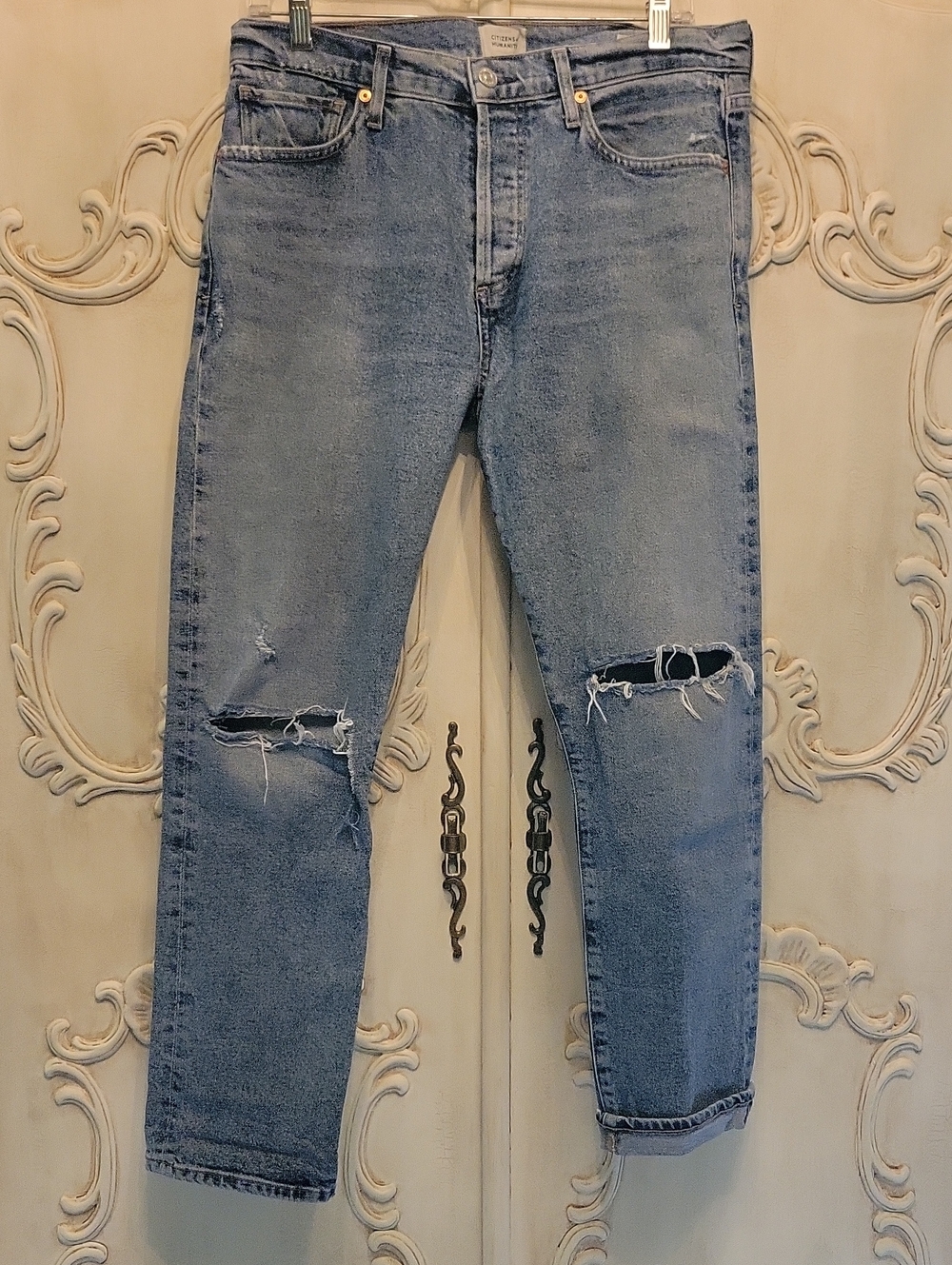 Citizens Of Humanity Light Blue Distressed Straight Jeans